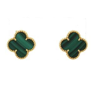 Van Cleef & Arpels Earrings Vintage Alhambra 18K Yellow Gold X Malachite Clip
